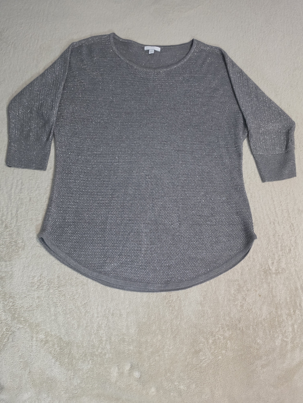 New York & Company Silver-Thread Gray Scoop Neck Sweater